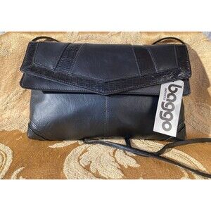 Vintage 90s Purse 1990s Baggo! Black Pleather Vinyl Goth Hipster Rocker Handbag